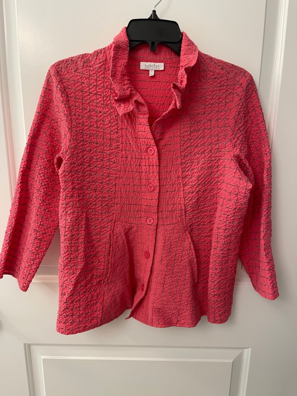 Habitat Pink Clothes to Live In  Textured Ruffle Collar Button-Down Shirt